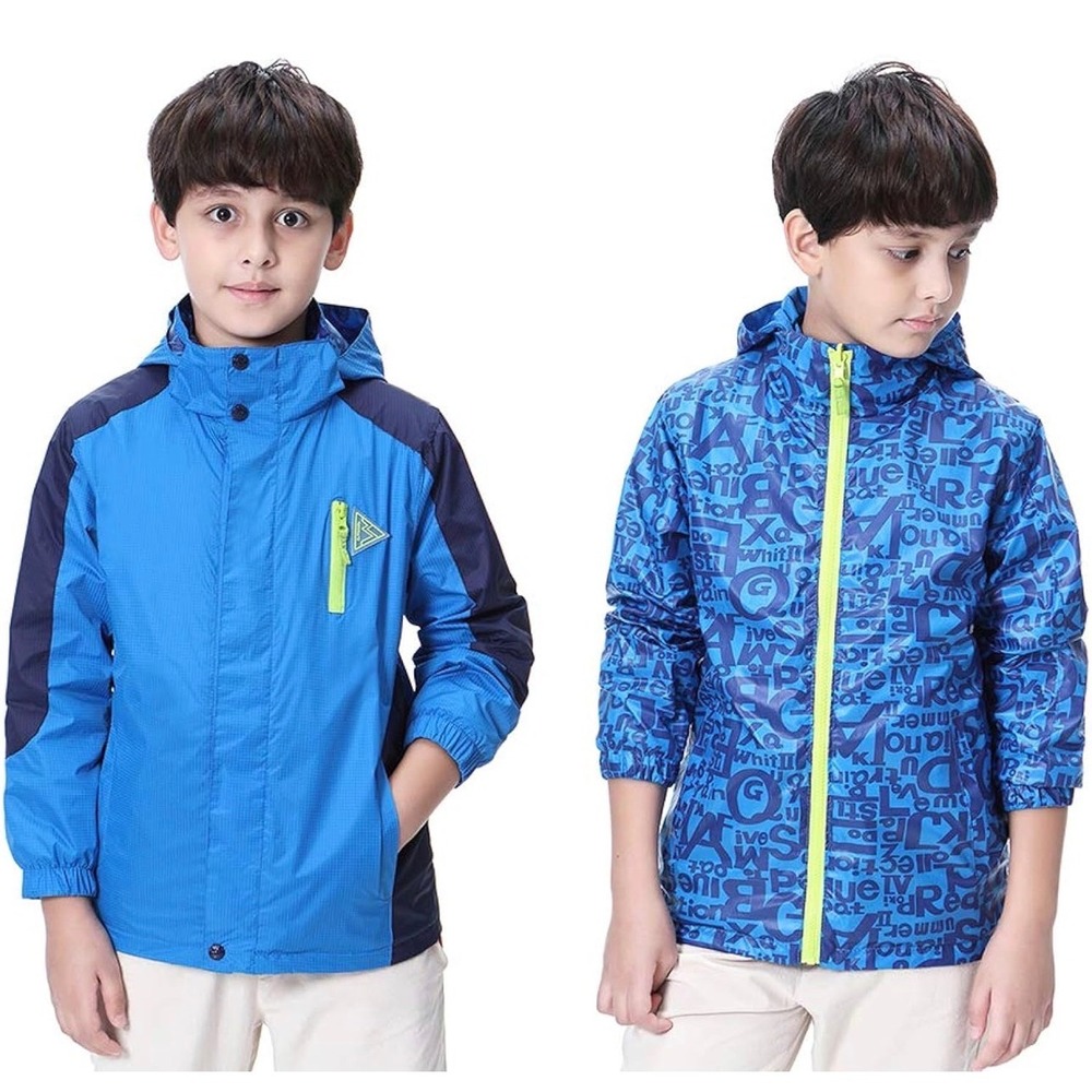 Boys Rain Jacket Hood Waterproof Lightweight Windbreaker Size 13/14‎ Full Zip